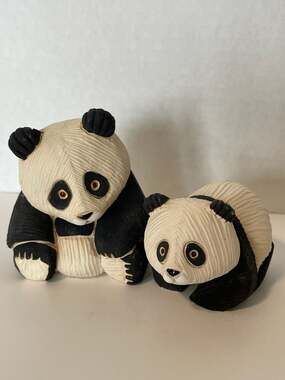 Set of 2 Vintage Artesania Rinconada Panda Bear Ceramic Figurines Handmade Urugu